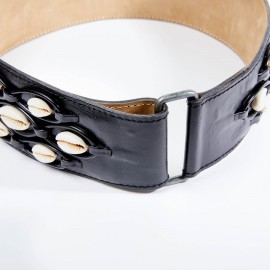 ALAIA Belt in Black Leather and White Shells 65