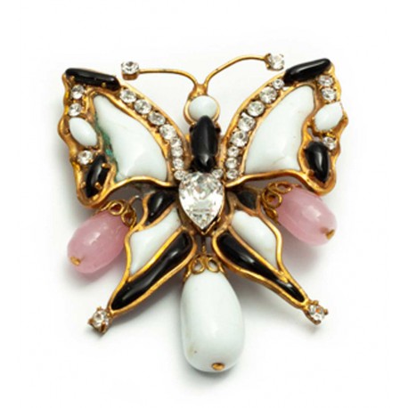 Broche Papillon noir et blanc MARGUERITE DE VALOIS