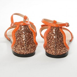 Sandales plates T 38 VIKTOR ROLF cuir et paillettes oranges