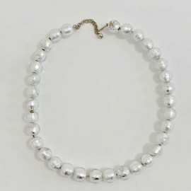 Collier CHANEL verre inclusion feuille d'argent