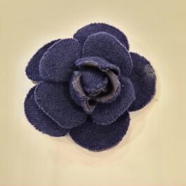 CHANEL camellia brooch in dark blue fabric