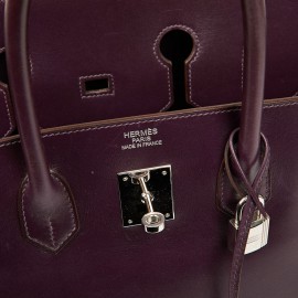 Sac à main Birkin 35 HERMES cuir box raisin