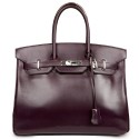 Sac à main Birkin 35 HERMES cuir box raisin