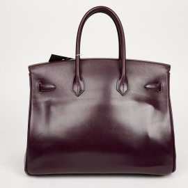 Sac à main Birkin 35 HERMES cuir box raisin