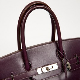 Sac à main Birkin 35 HERMES cuir box raisin