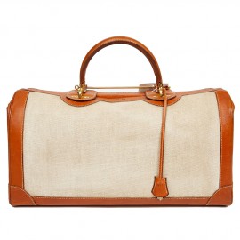 Valise de voyage HERMES toile et cuir Vintage TM