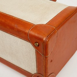 Valise de voyage HERMES toile et cuir Vintage TM