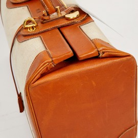 Valise de voyage HERMES toile et cuir Vintage TM