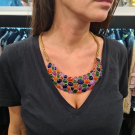 Plastron CHANEL pâte de verre multicolore couture