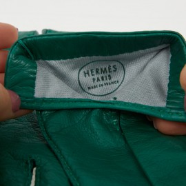 Gants HERMES cuir d'agneau vert 