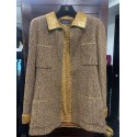 Veste CHANEL T 36  laine marron et beige avec haut en soie lamé or 