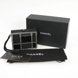 CHANEL Minaudière in Plexi, Black cotton Piqué and Rhinestones