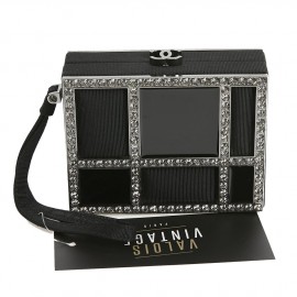 Minaudière CHANEL piqué noir strass