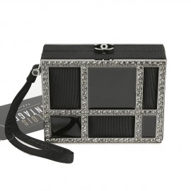 CHANEL Minaudière in Plexi, Black cotton Piqué and Rhinestones