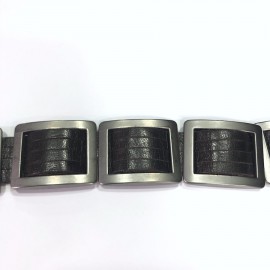 Ceinture CHANEL marron en cuir et boucles carrées argent