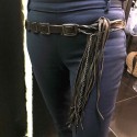 Ceinture CHANEL marron en cuir et boucles carrées argent