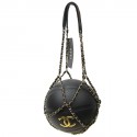 CHANEL Black BasketBall with its Chain in Leather and Metal