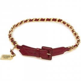 Ceinture CHANEL Vinage chaine er cuir rouge