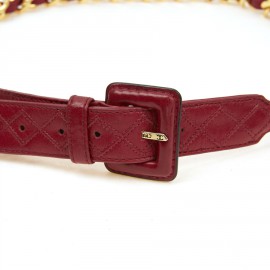 Ceinture CHANEL Vintage chaine et cuir rouge