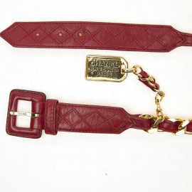 Ceinture CHANEL Vintage chaine et cuir rouge