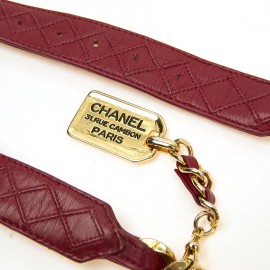 Ceinture CHANEL Vinage chaine er cuir rouge