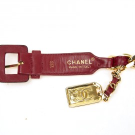 Ceinture CHANEL Vinage chaine er cuir rouge