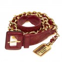 Ceinture CHANEL Vinage chaine er cuir rouge