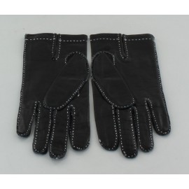 Gants HERMES en cuir lisse noir surpiqûres blanches