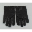 Gants HERMES en cuir lisse noir surpiqûres blanches