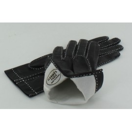 Gants HERMES en cuir lisse noir surpiqûres blanches