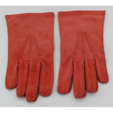 Gants HERMES en veau velours orange