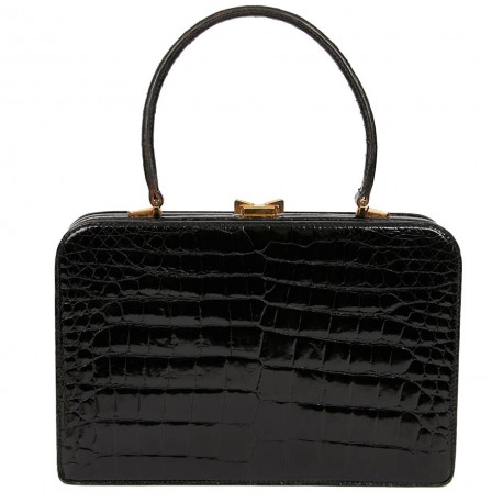 Sac MORABORITO crocodile porosus noir Vintage