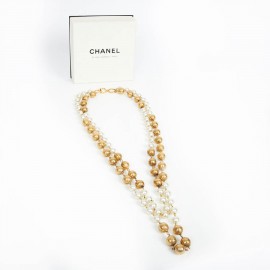 Sautoir CHANEL double rangs perles nacrées et métal