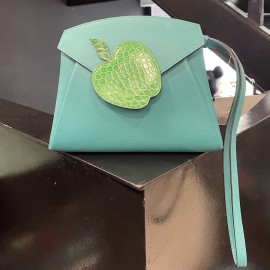 Sac HERMES Tutti frutti cuir bleu paon et vert menthe