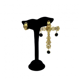 CMARGUERITE DE VALOIS Black Pendant Cross Studs Earrings