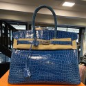 Birkin 35 HEMES crocodile Porosus bleu Mykonos