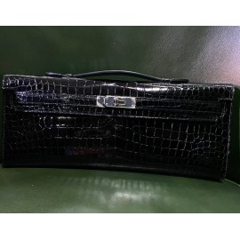 Kelly cut HERMES crocodile porosus noir