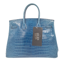 Birkin 35 HERMES crocodile Porosus bleu Mykonos