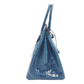 Birkin 35 HEMES crocodile Porosus bleu Mykonos