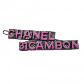 Barrette CHANEL émaillée rose