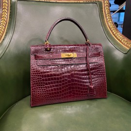 Kelly 32 HERMES crocodile porosus bordeaux