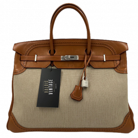 Birkin Ghillies 40 toile et cuir barenia gold