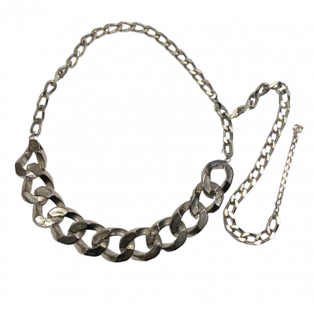 Collier CHANEL chaîne gourmette métal argent