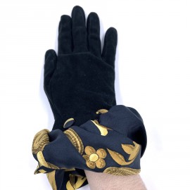 GANTS HERMES daim noir et soie