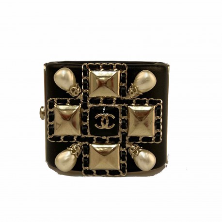 CHANEL Leather Cuff Bracelet