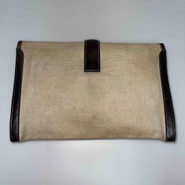 Pochette Jige HERMES toile cuir marron Vintage