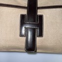 Pochette Jige HERMES toile cuir marron Vintage