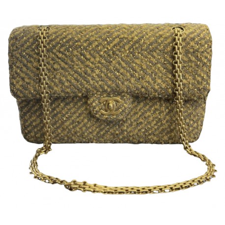 Sac classique tweed CHANEL or et gris