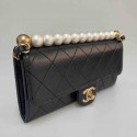 Wallet on chain CHANEL noir et perles