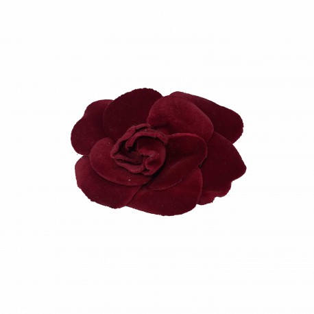 Broche camélia CHANEL velours rouge 